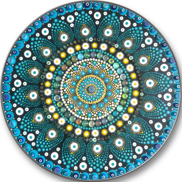 Mandala Art (Acrylic+Musaic) on Round Wooden Base 38cm