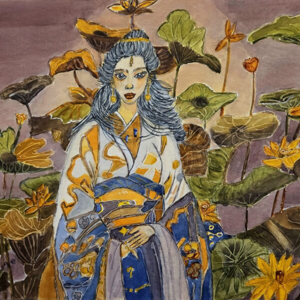CHRISTINE VELDE - Woman and Lotus. Watercolour CHRISTINE VELDE - Woman and Lotus. Watercolour